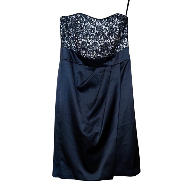 White House Black Market Black Lace Bodice Strapless Dress Size 6 Polyester Blen - Picture 1 of 10